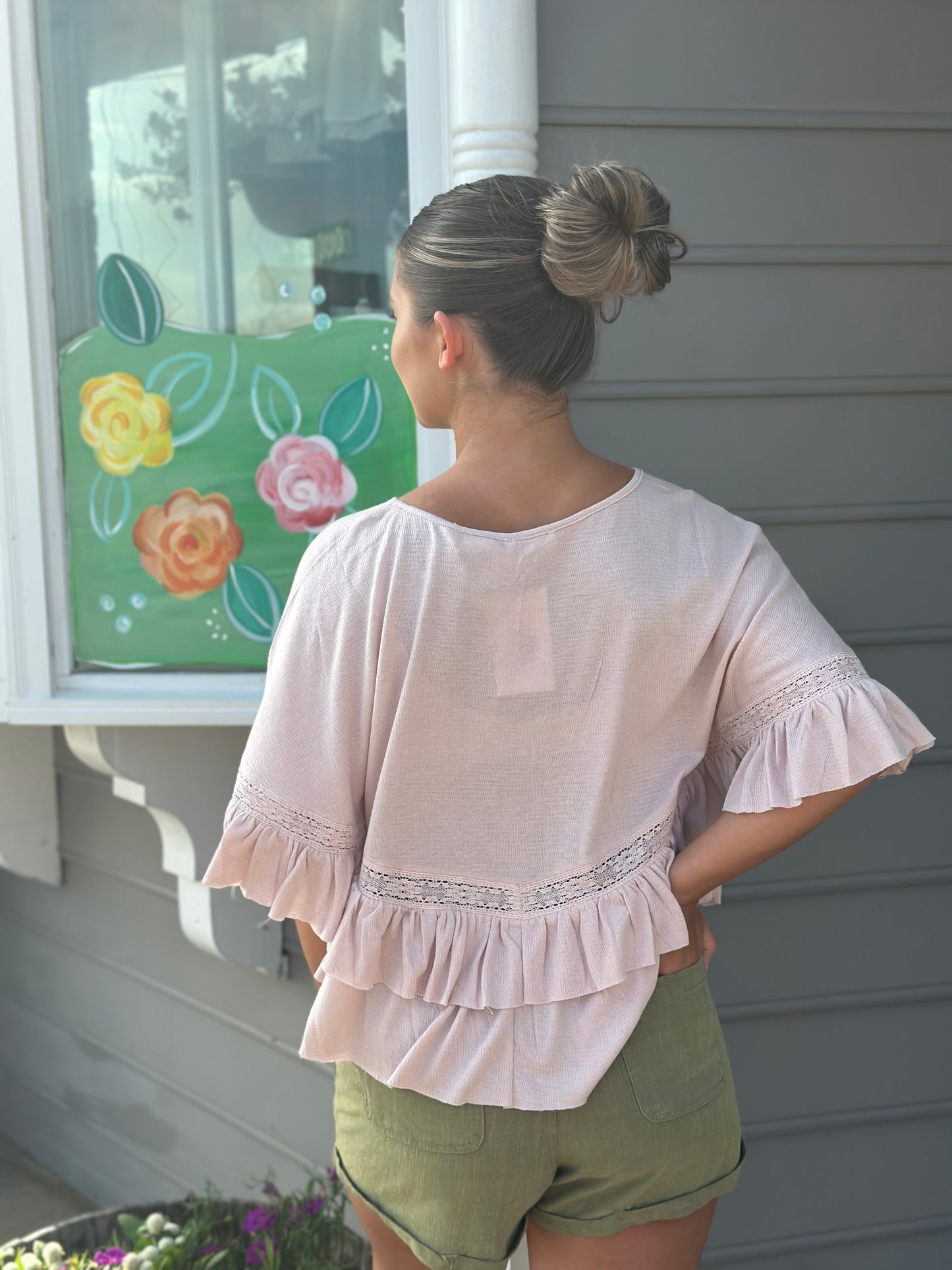 Cascade Charm Ruffle Top | Rose