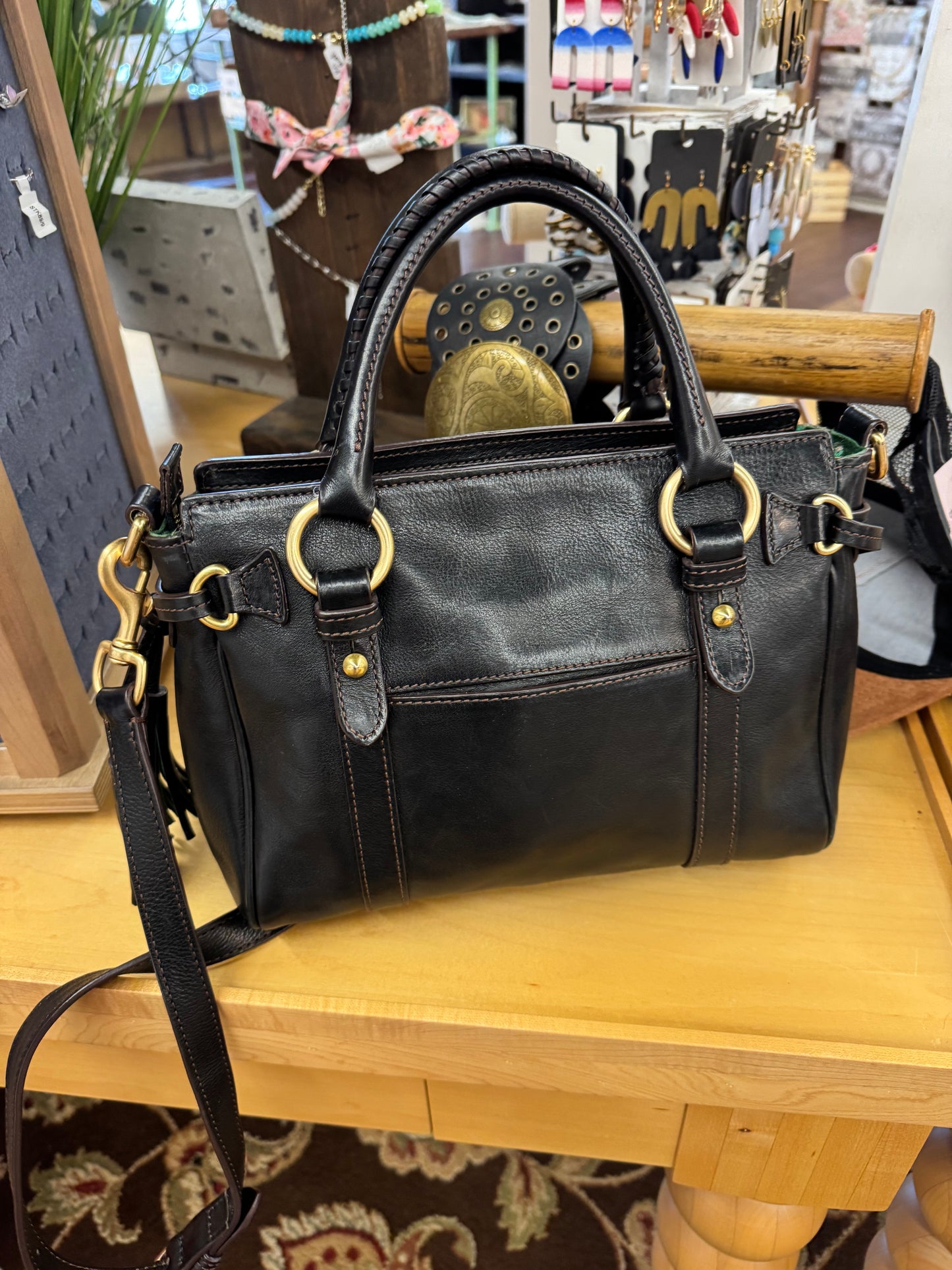 LK - Dooney & Bourke Vintage Florentine Medium Leather Tote/Crossbody Satchel | Black