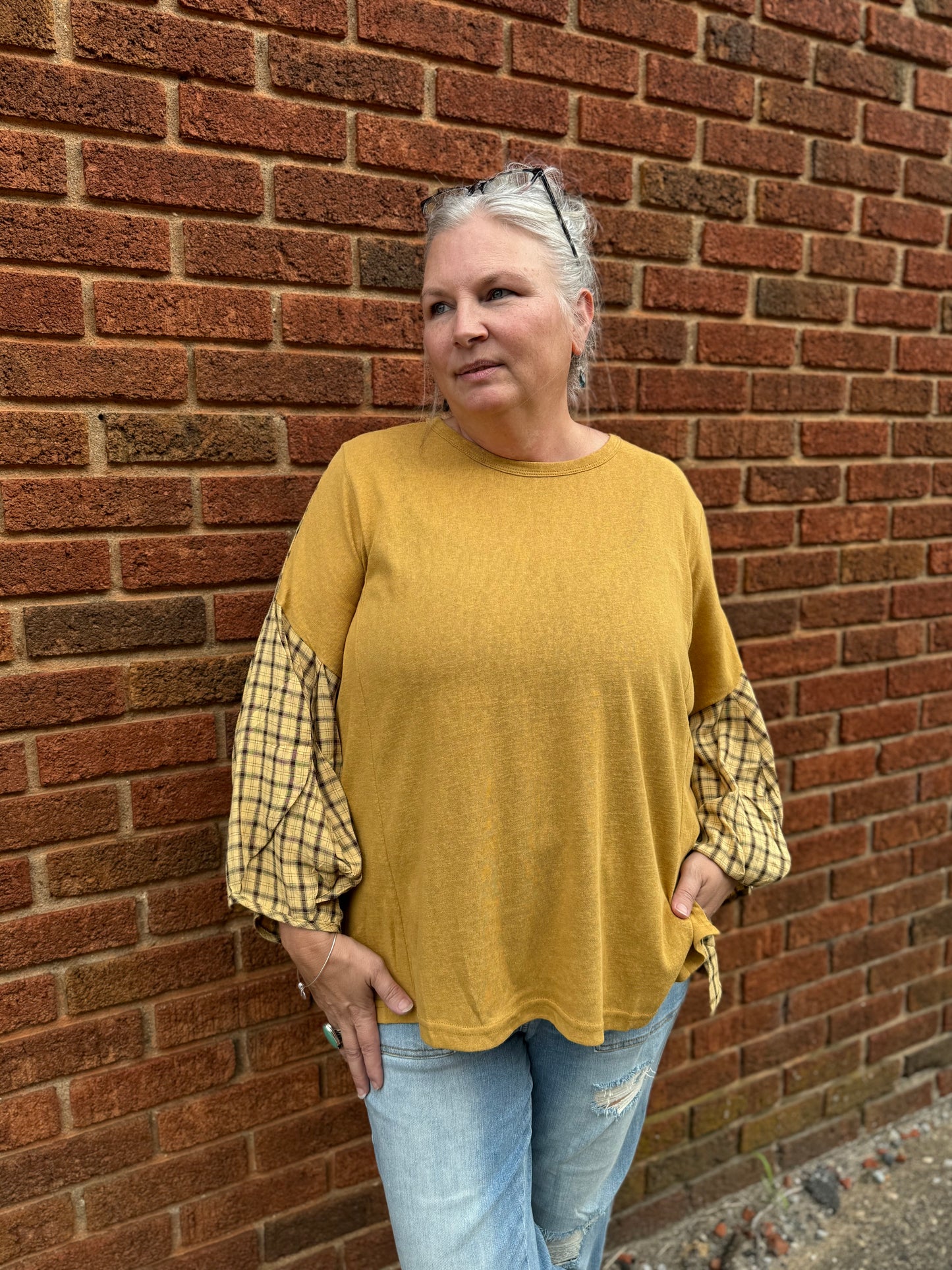 Lexi Plaid Bubble Sleeve Top