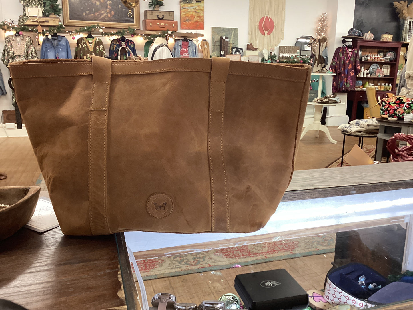 JP. Brown leather tote