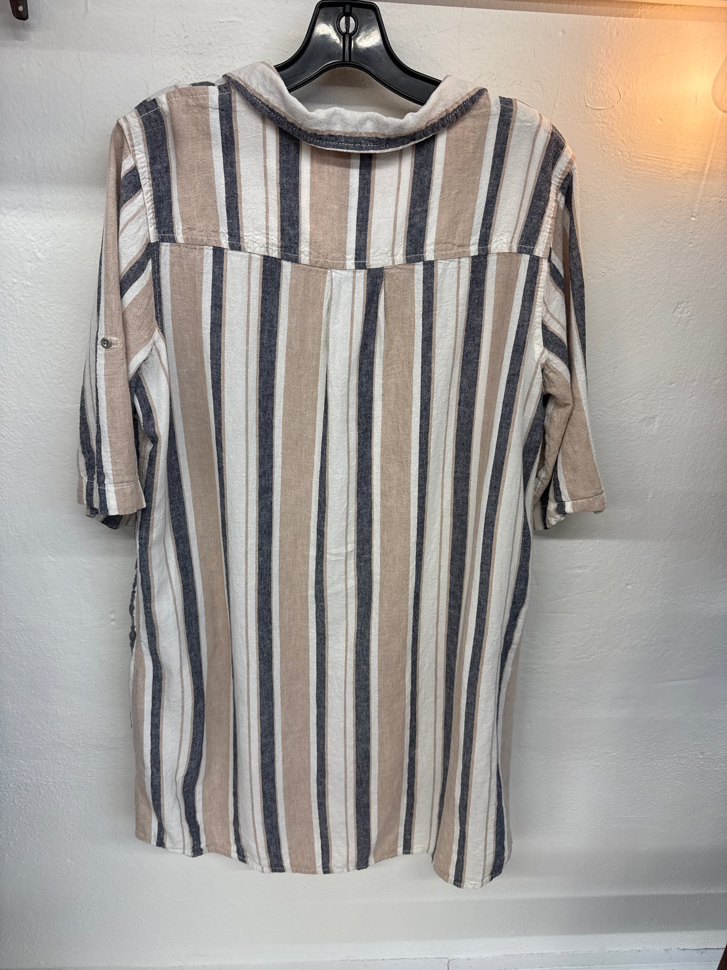 Est. 1946 Linen Blend Short Shirt Dress Short Sleeve Stripes Lagenlook- 28/20W