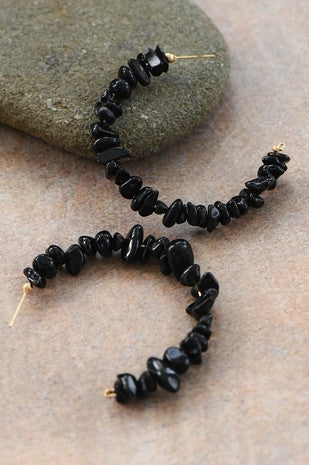 Natural Stone Beaded Hoop Earrings