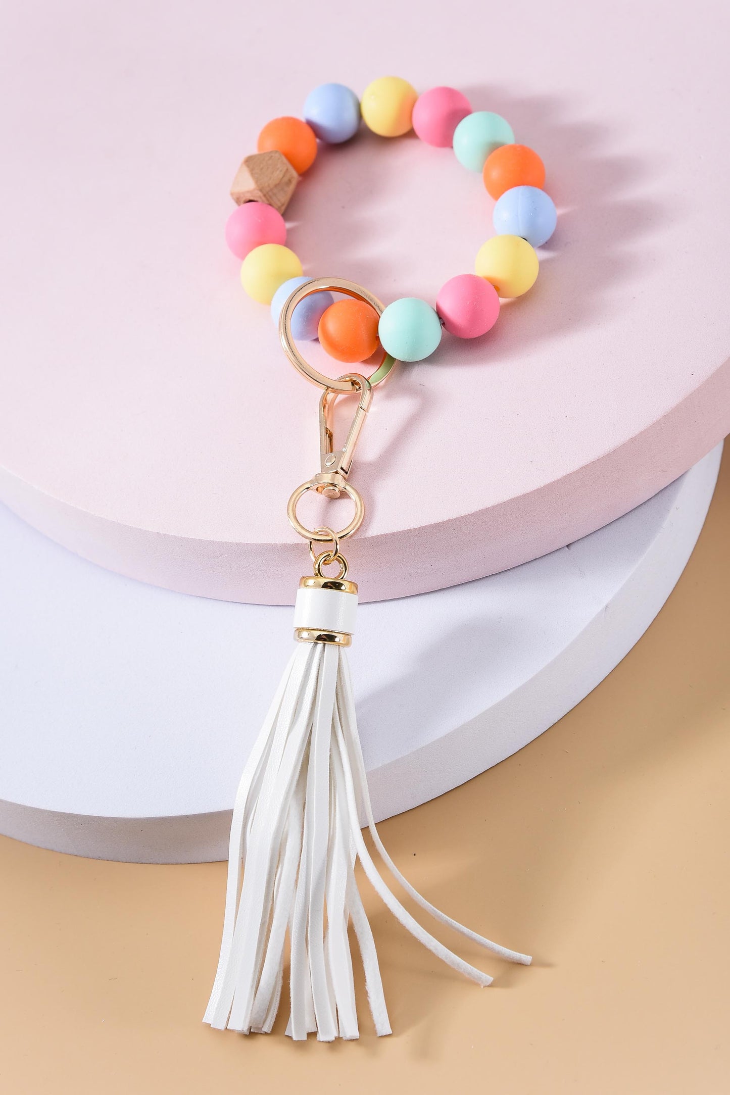 Rainbow Silicone Beaded Key Ring