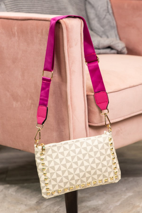Cream Stud Pink Strap Crossbody