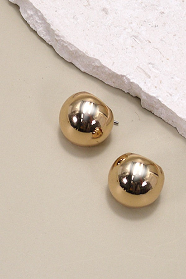 Gold Round Puffed Huggie Hoop Earring