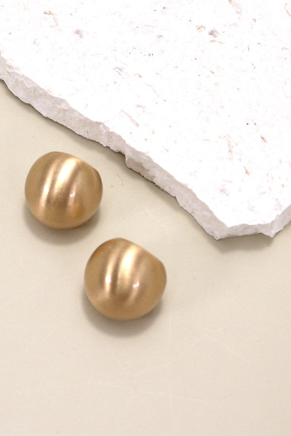 Brushed Gold Round Puffed Huggie Hoop Earring