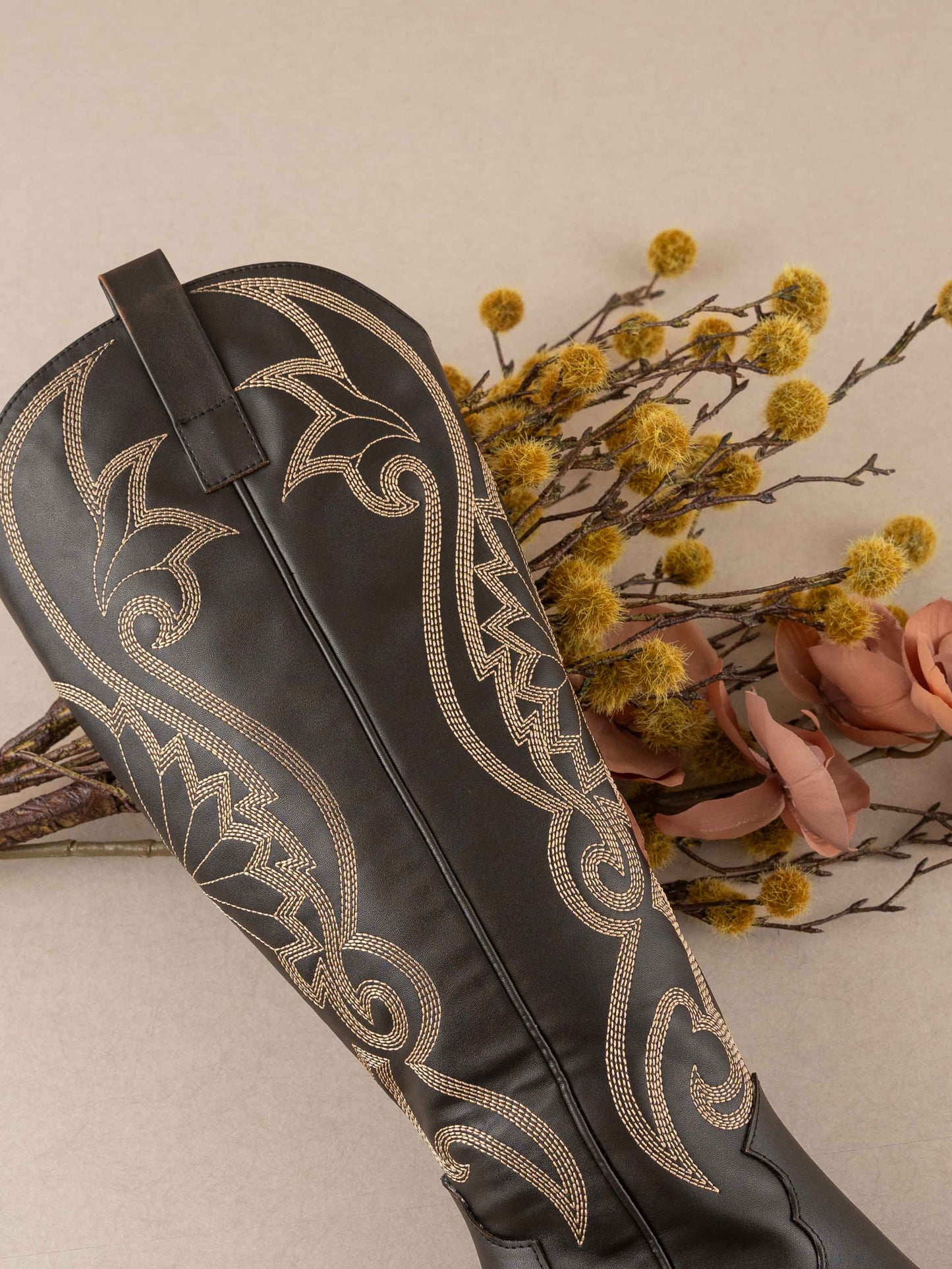 The Astrid Brown Knee High Embroidered Cowboy Boot