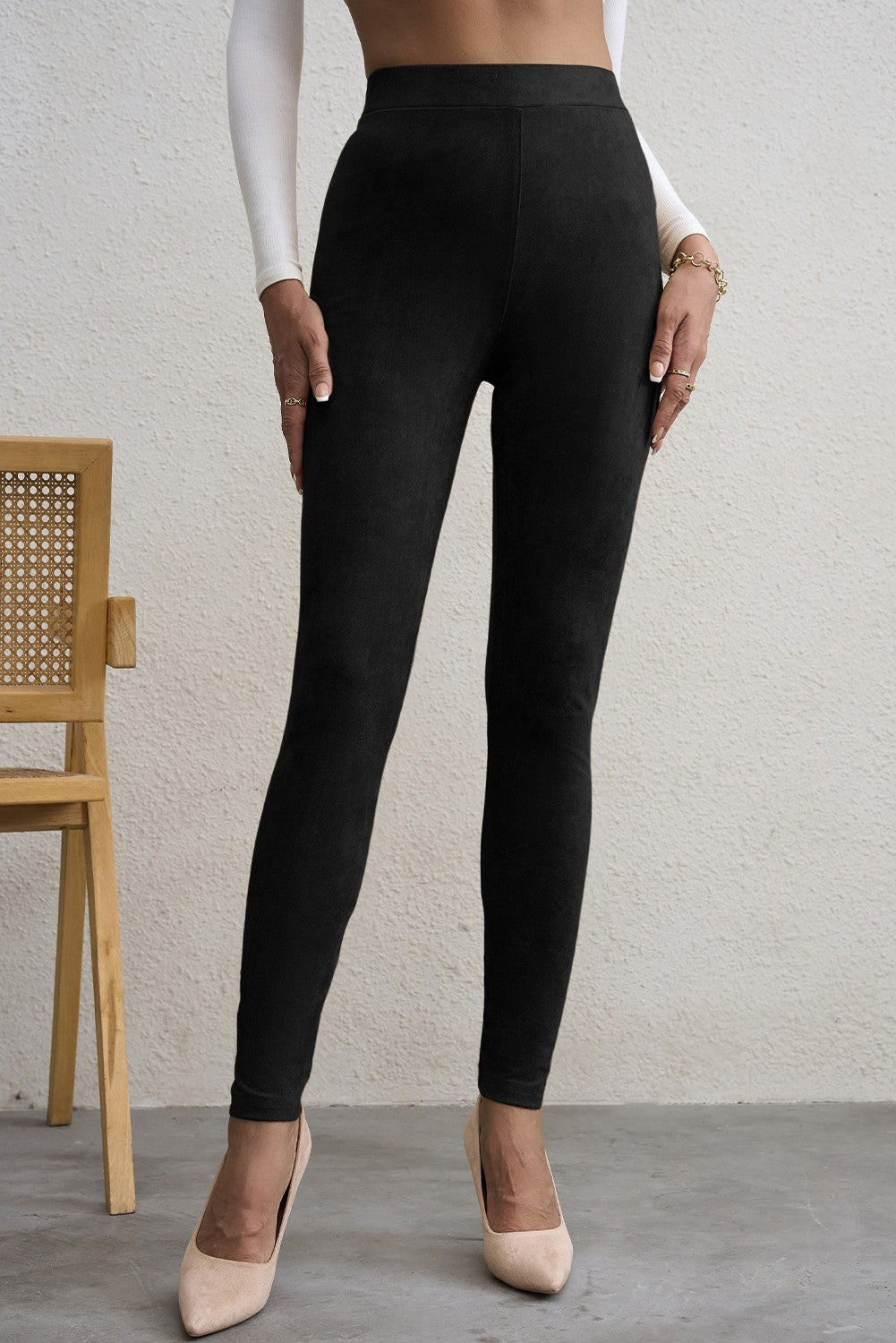 High Waist Faux Suede Skinny Leggings