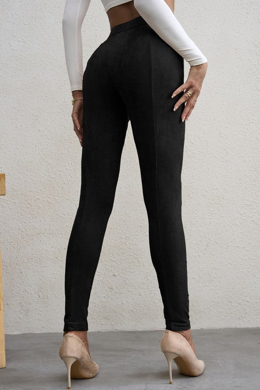 High Waist Faux Suede Skinny Leggings