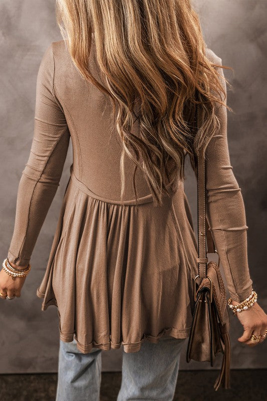 Ribbed Long Sleeve Peplum Top