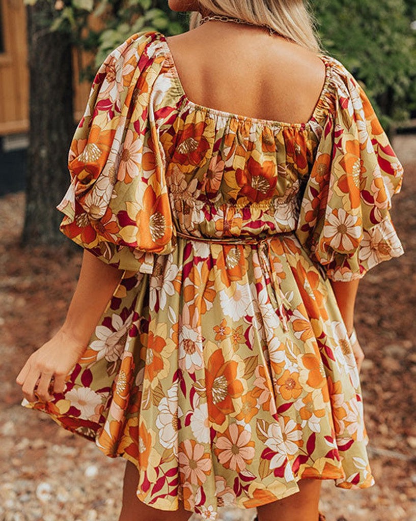 Flower Everything Puff Sleeve Dress