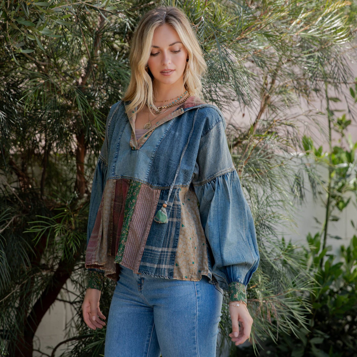 Denim Plaid Hoodie
