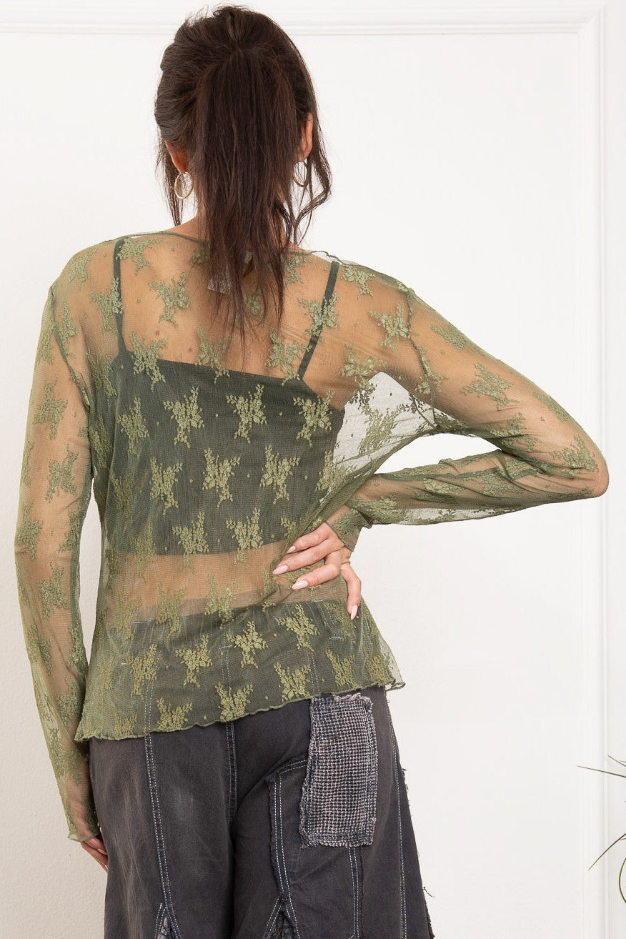 Lacey Mesh Top | Olive