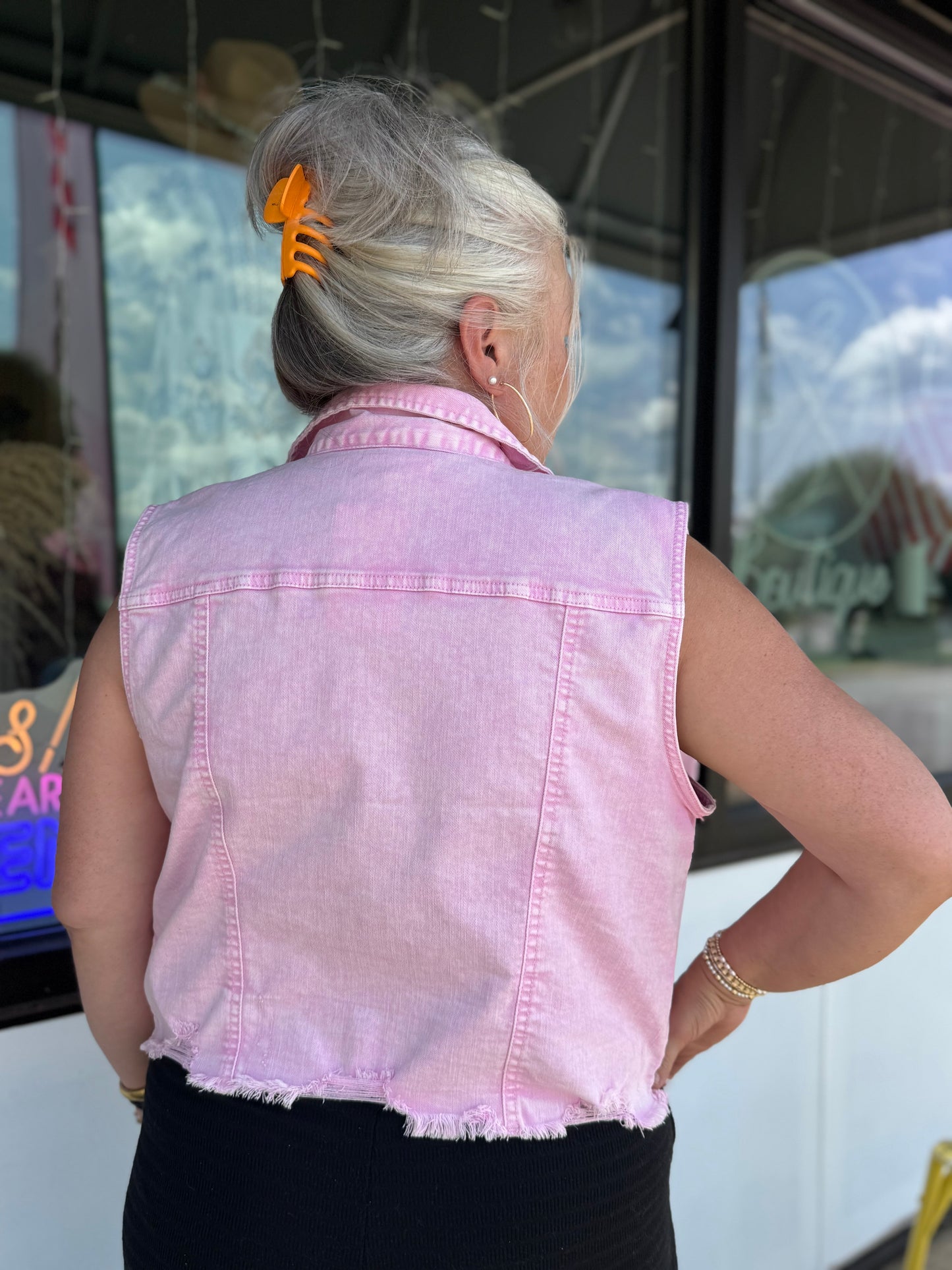 Daphne Denim Vest | Acid Pink