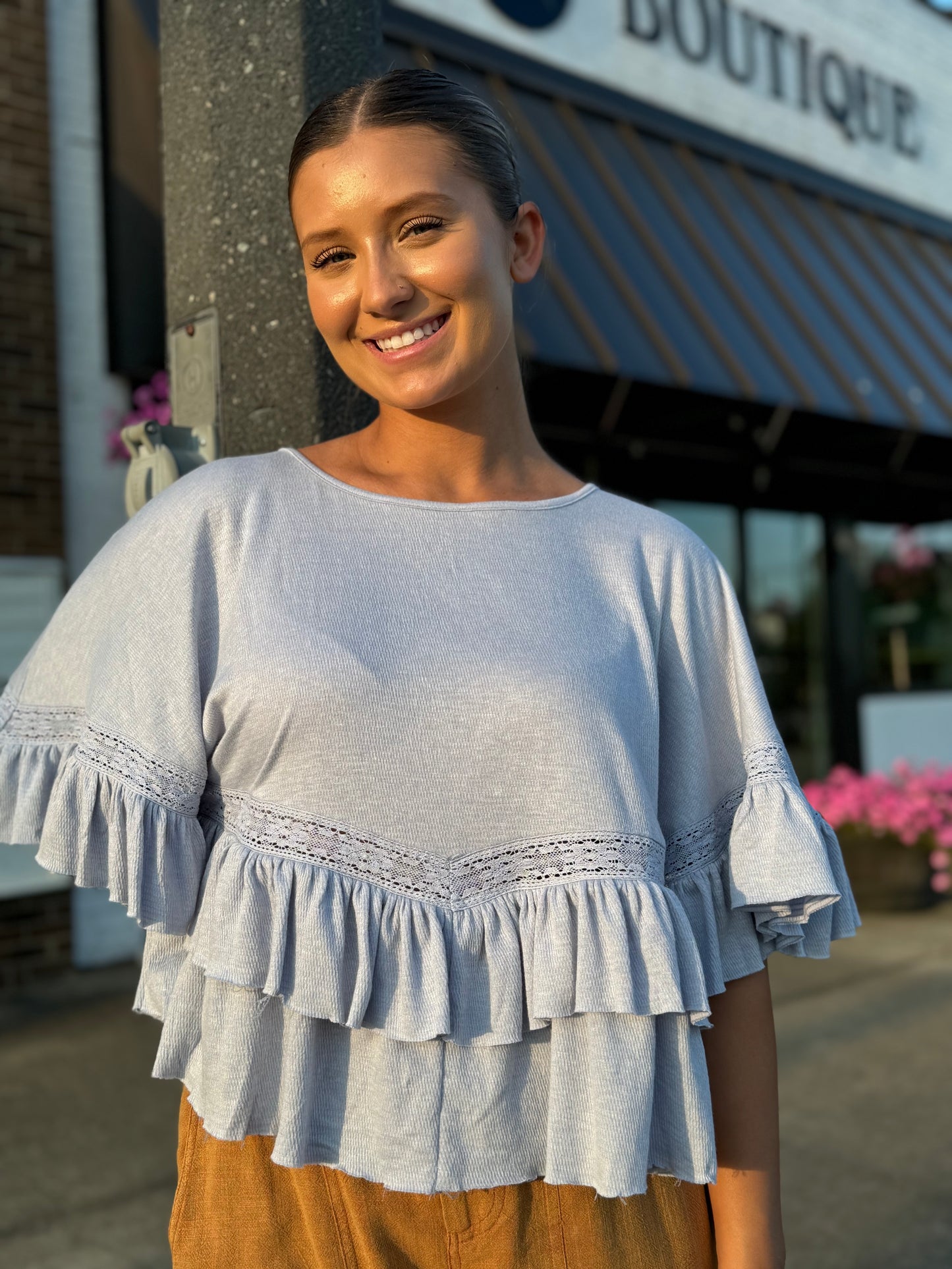 Cascade Charm Ruffle Top | Baby Blue