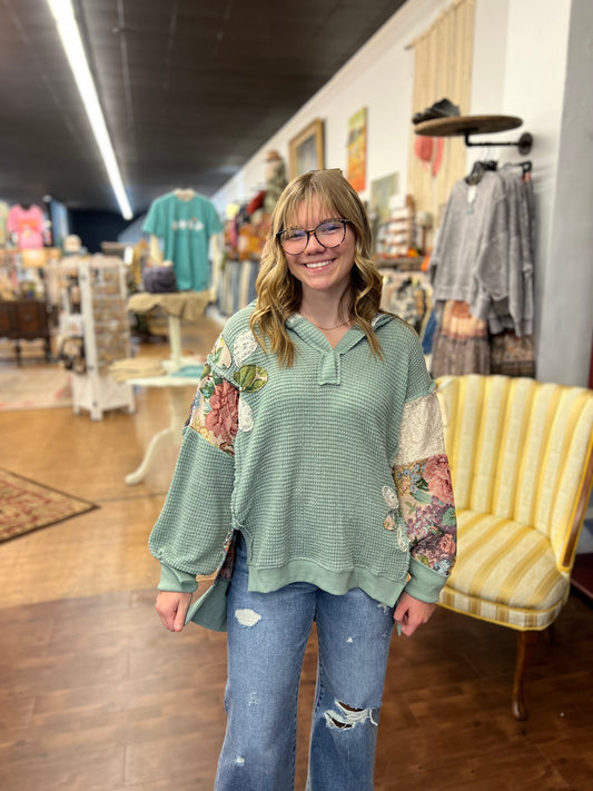 Seafoam Patchwork Hoodie Top