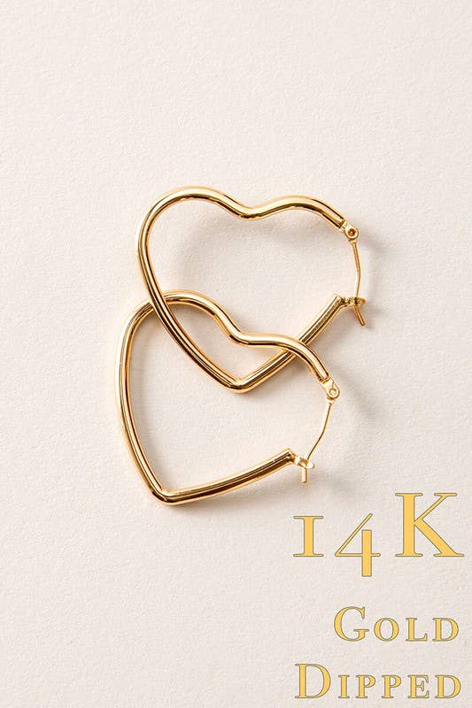 14K Gold Dipped Heart Hoop Earrings