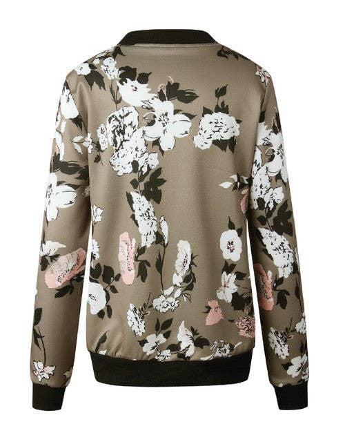 Floral Printed Zip Up  Bomber Jacket
