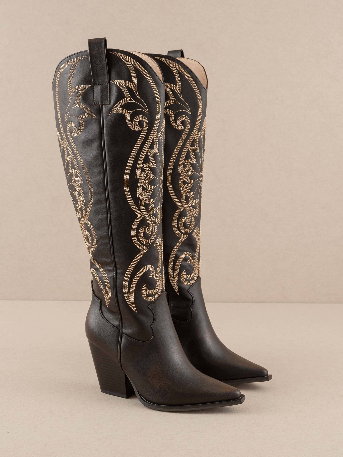 The Astrid Brown Knee High Embroidered Cowboy Boot