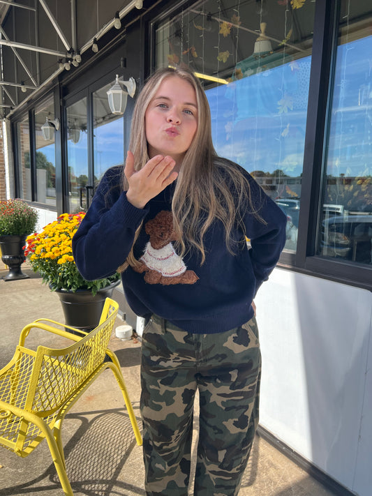 Puppy Doodle Knit Sweater | Navy