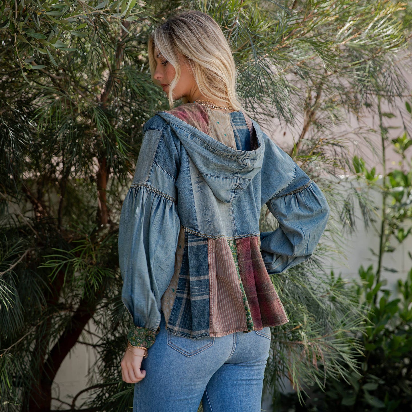 Denim Plaid Hoodie