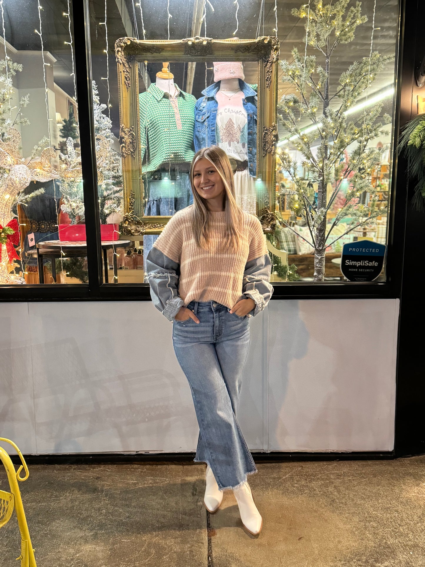 Blaire Sweater with Denim Sleeves