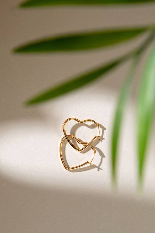 14K Gold Dipped Heart Hoop Earrings