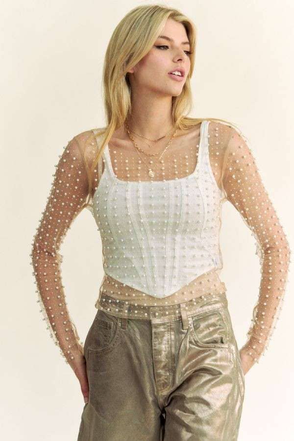 Bead and Pearl Mesh Top