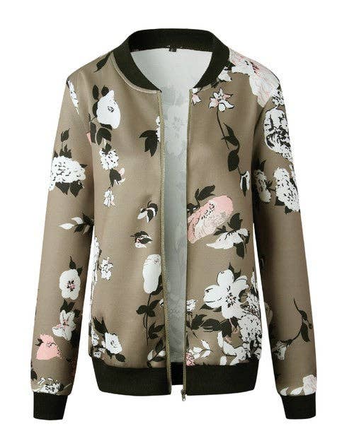 Floral Printed Zip Up  Bomber Jacket
