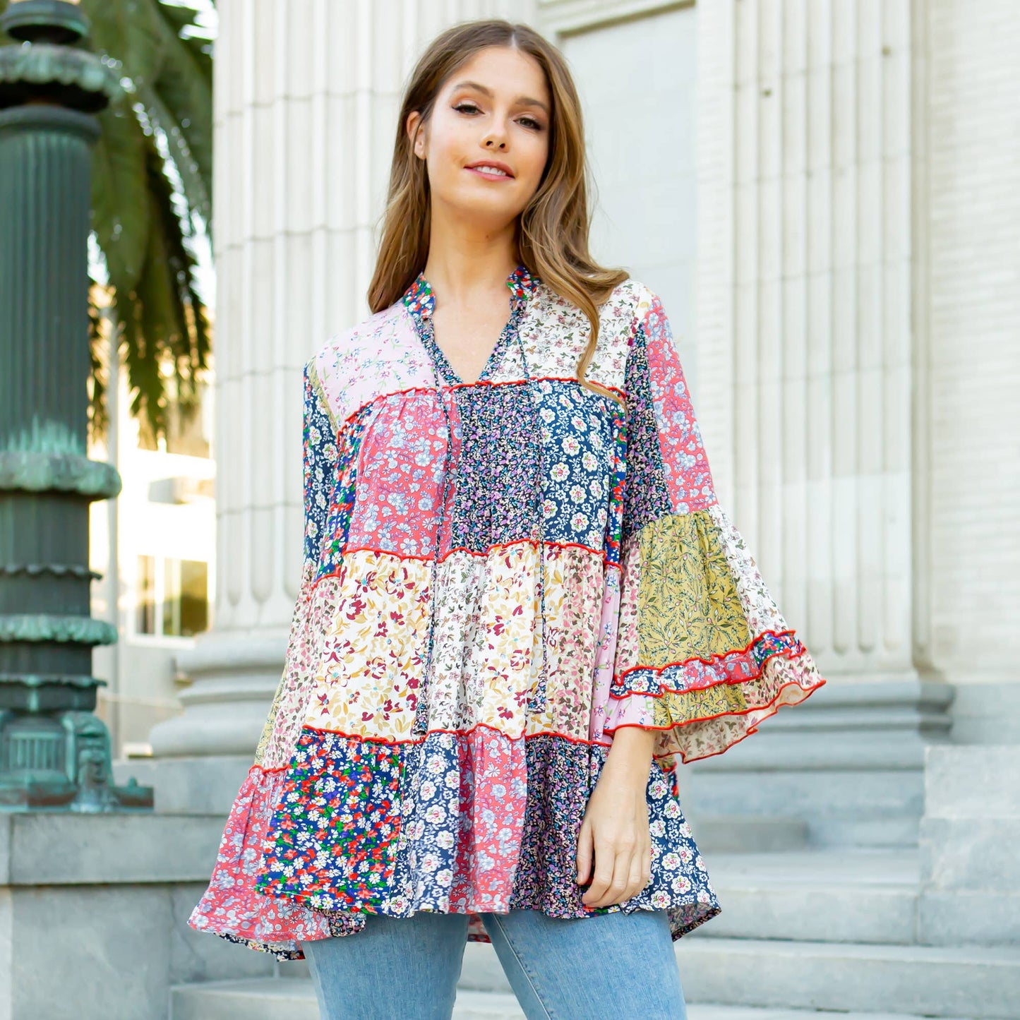 Artisitic Fusion Jhabla Top | Blue Pink