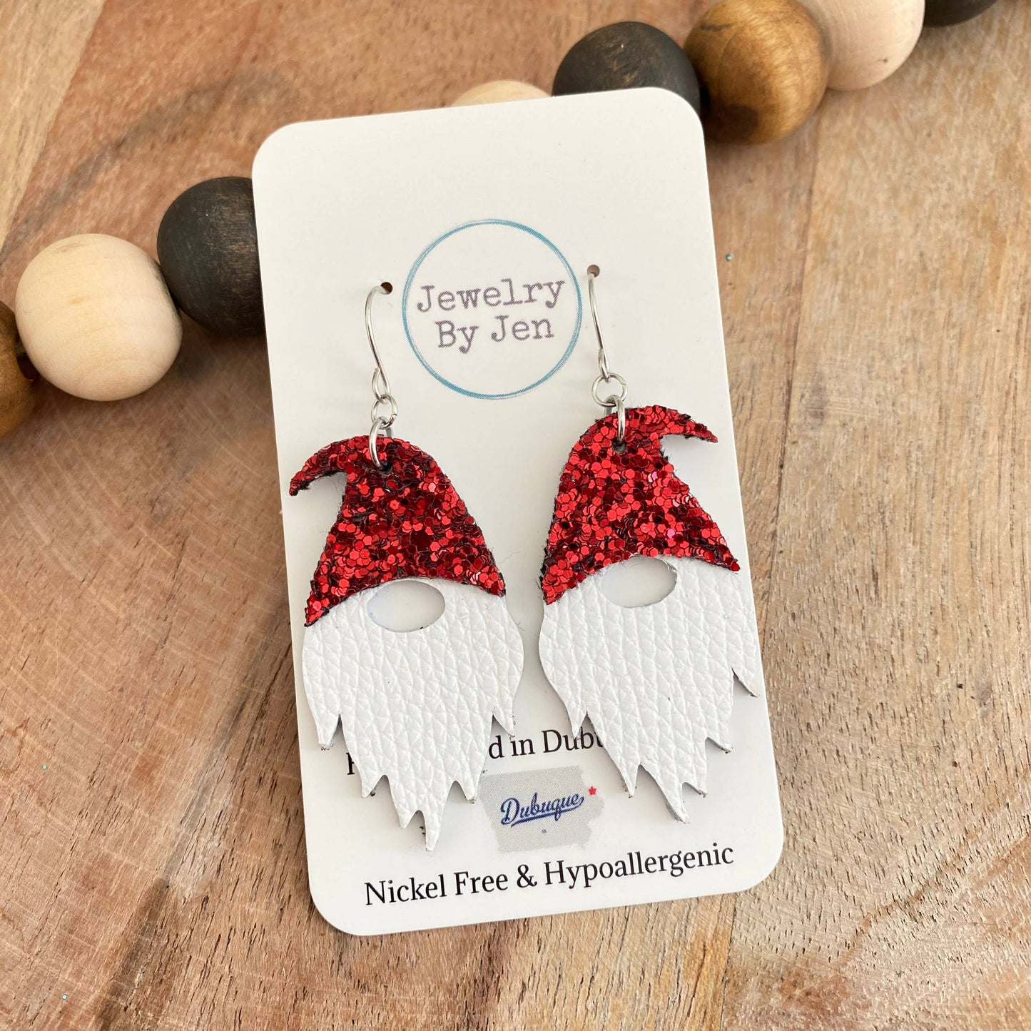 Gnome Earrings: Red Glitter Hat