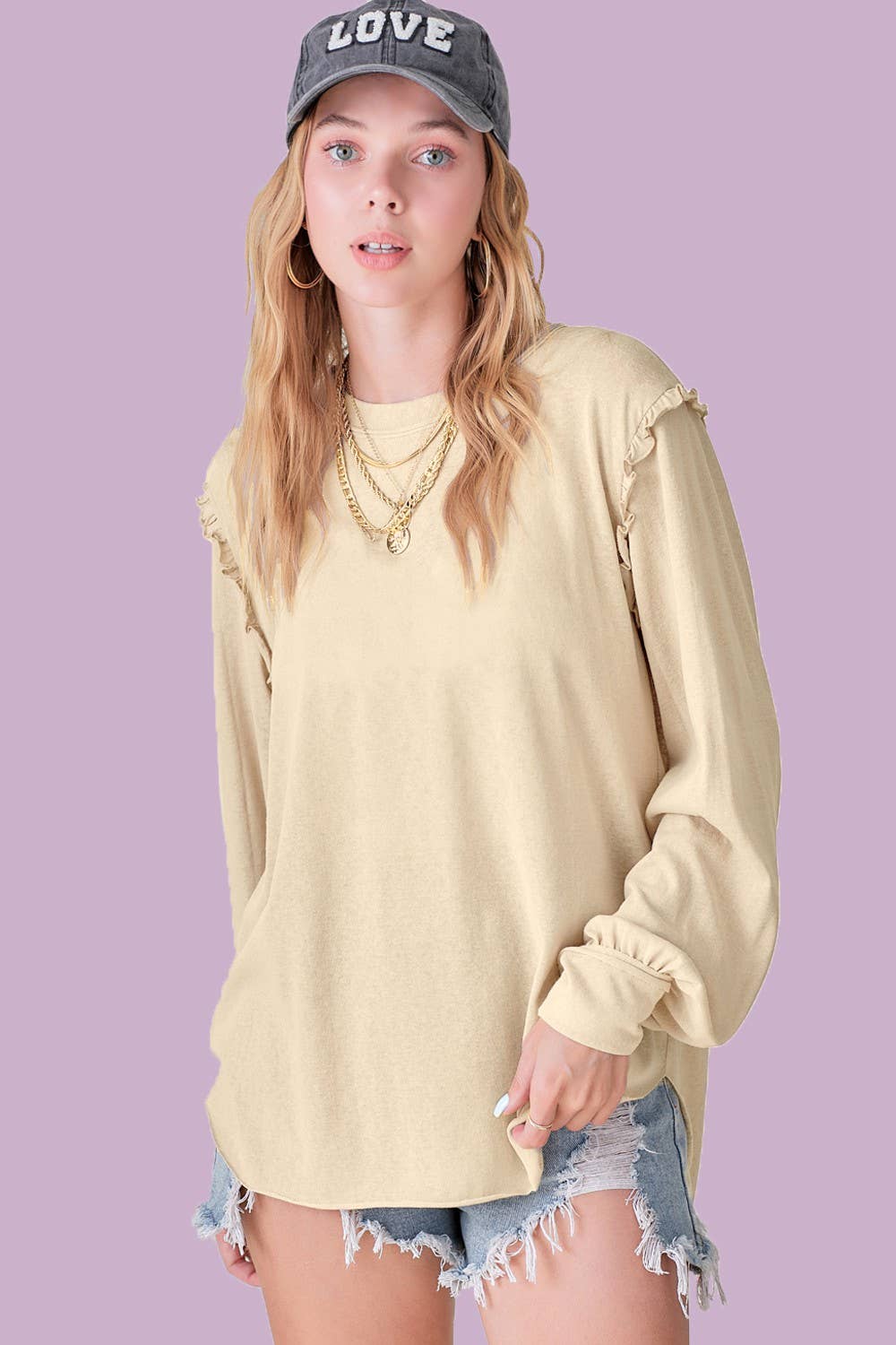 Lila Balloon Sleeve Ruffle Top