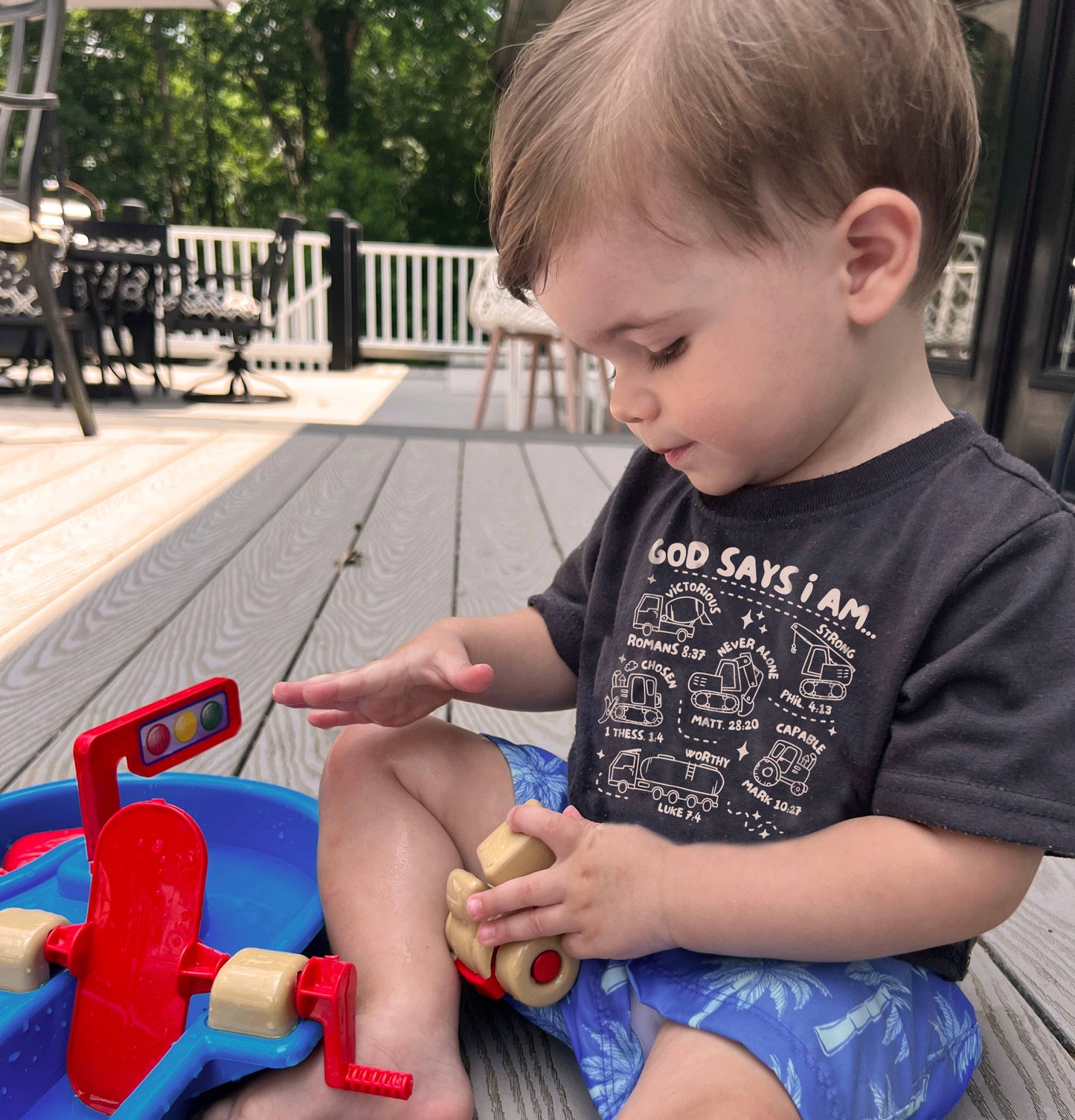 God says I am- Tractor Kid's Christian Graphic Tee