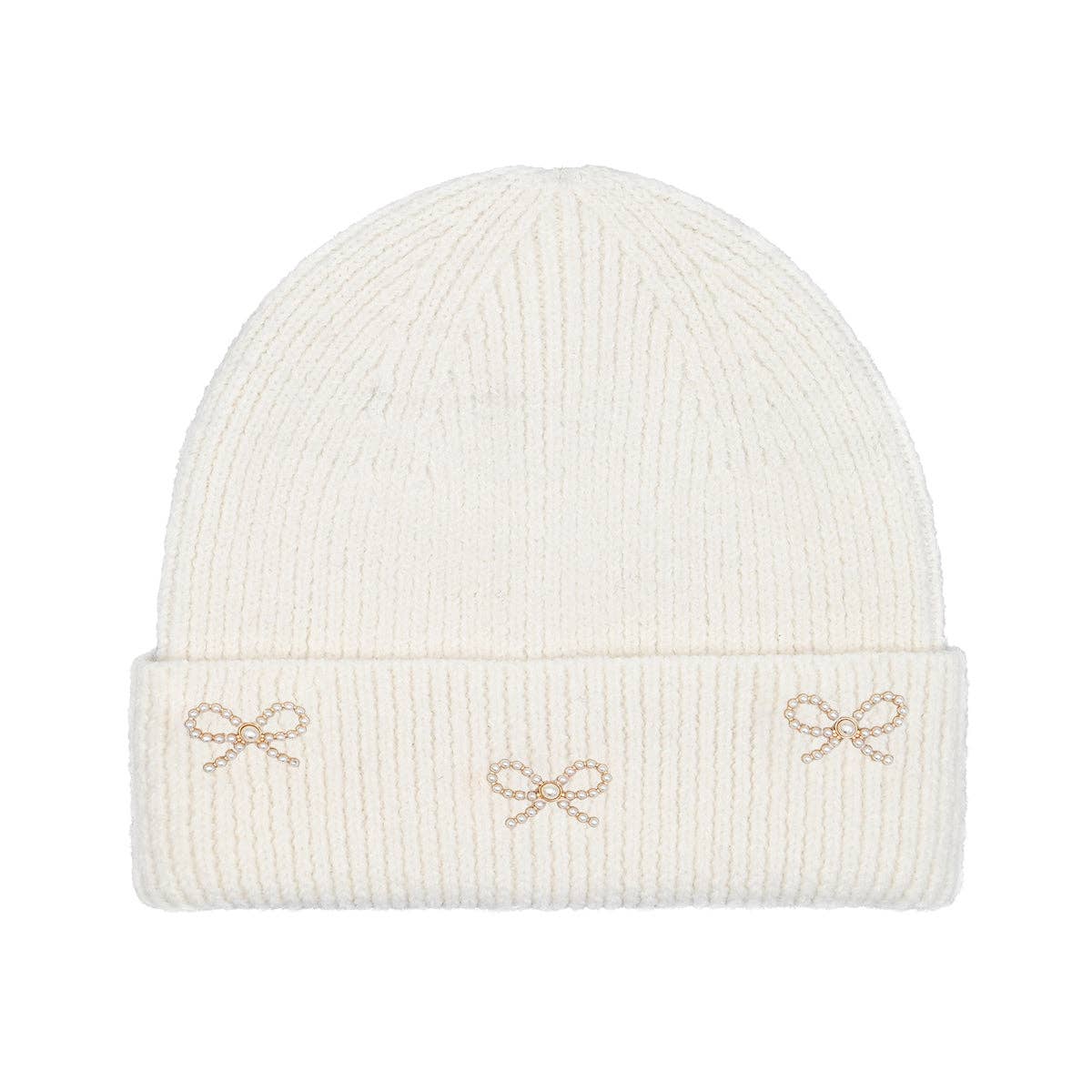 Pearl Bow Embellished Cuff C.C Beanie