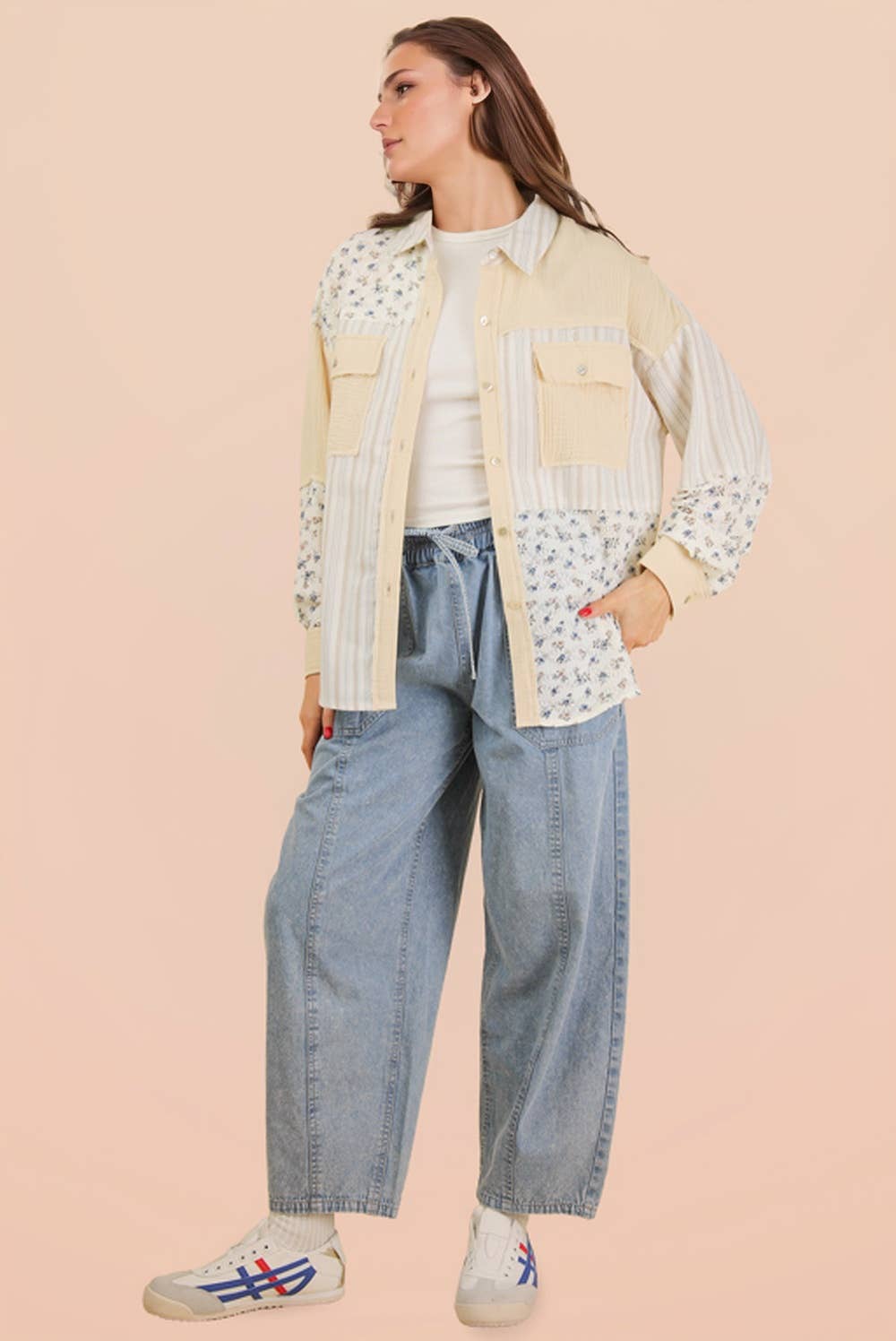 Floral & Stripe Oversized Shacket/Shirt