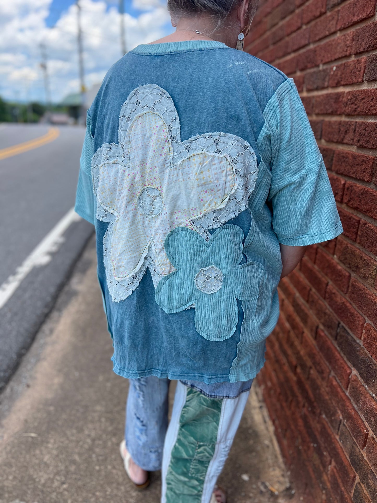 Fancy Floral Patch Top | Teal