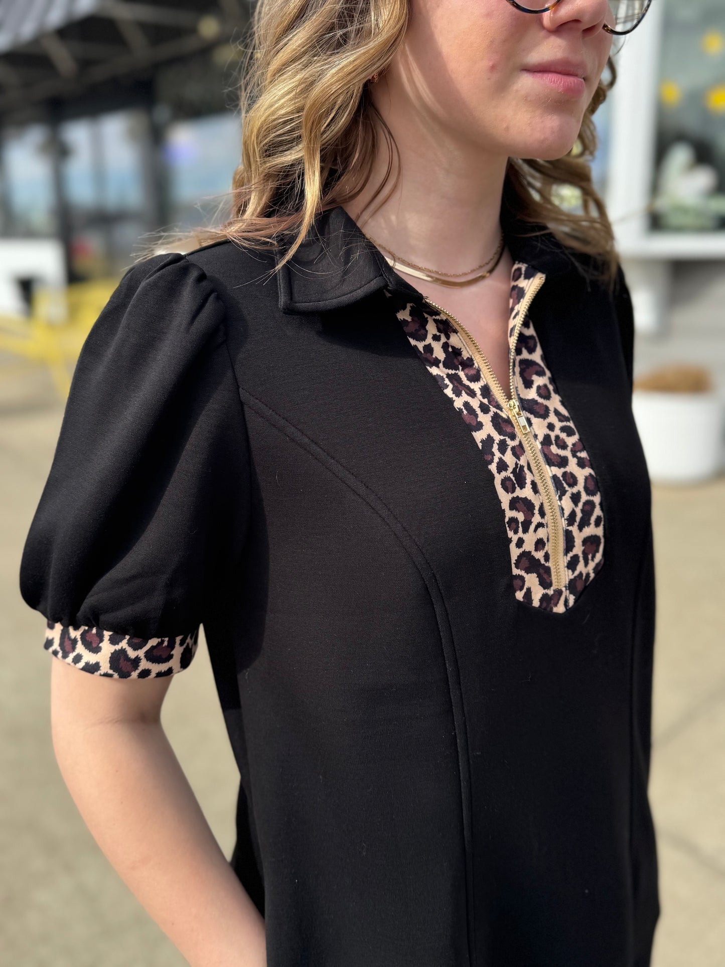 Black Leopard Zip Dress