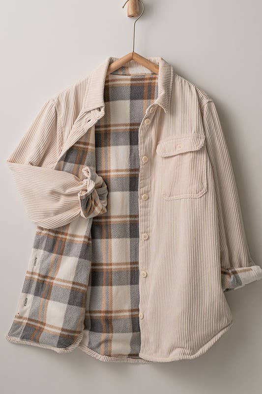 Camille Plaid Lined Corduroy Shacket