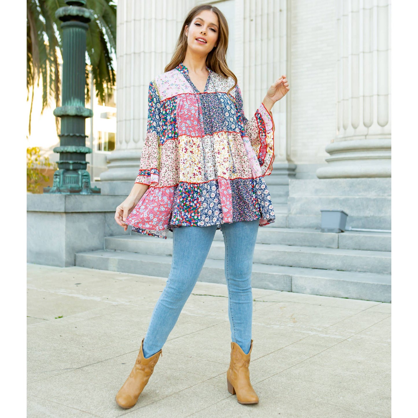 Artisitic Fusion Jhabla Top | Blue Pink