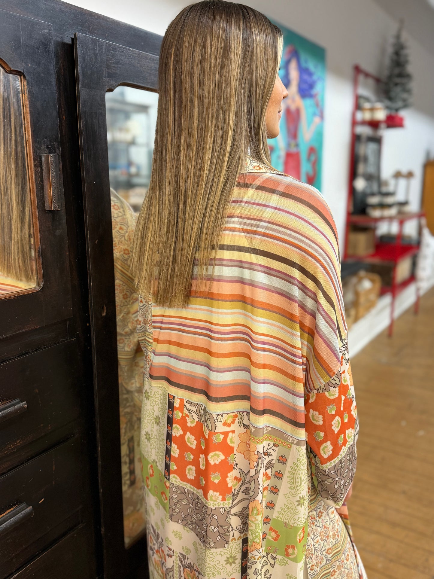 Lena Sheer Buttton-Up Top/Kimono | Orange Brown
