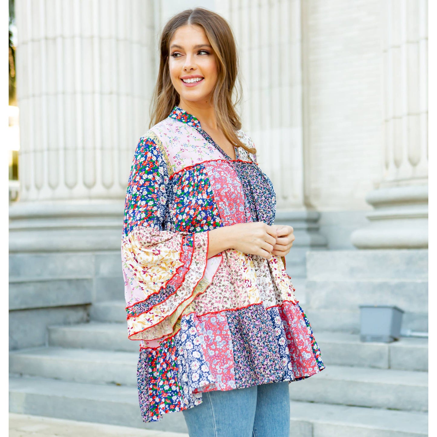 Artisitic Fusion Jhabla Top | Blue Pink