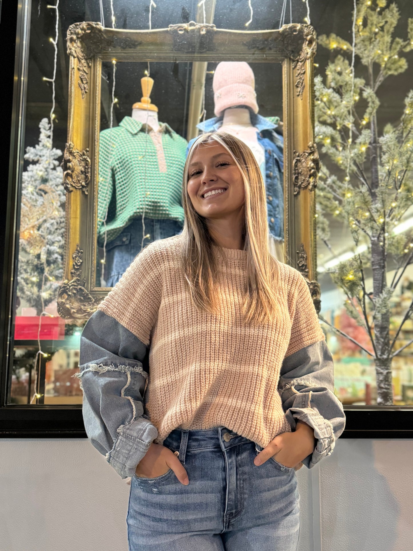 Blaire Sweater with Denim Sleeves