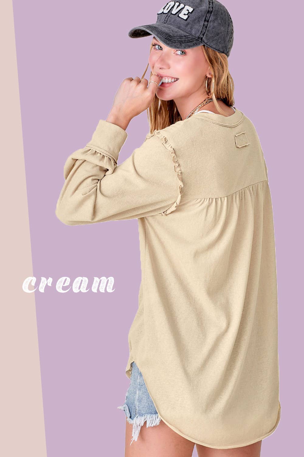 Lila Balloon Sleeve Ruffle Top