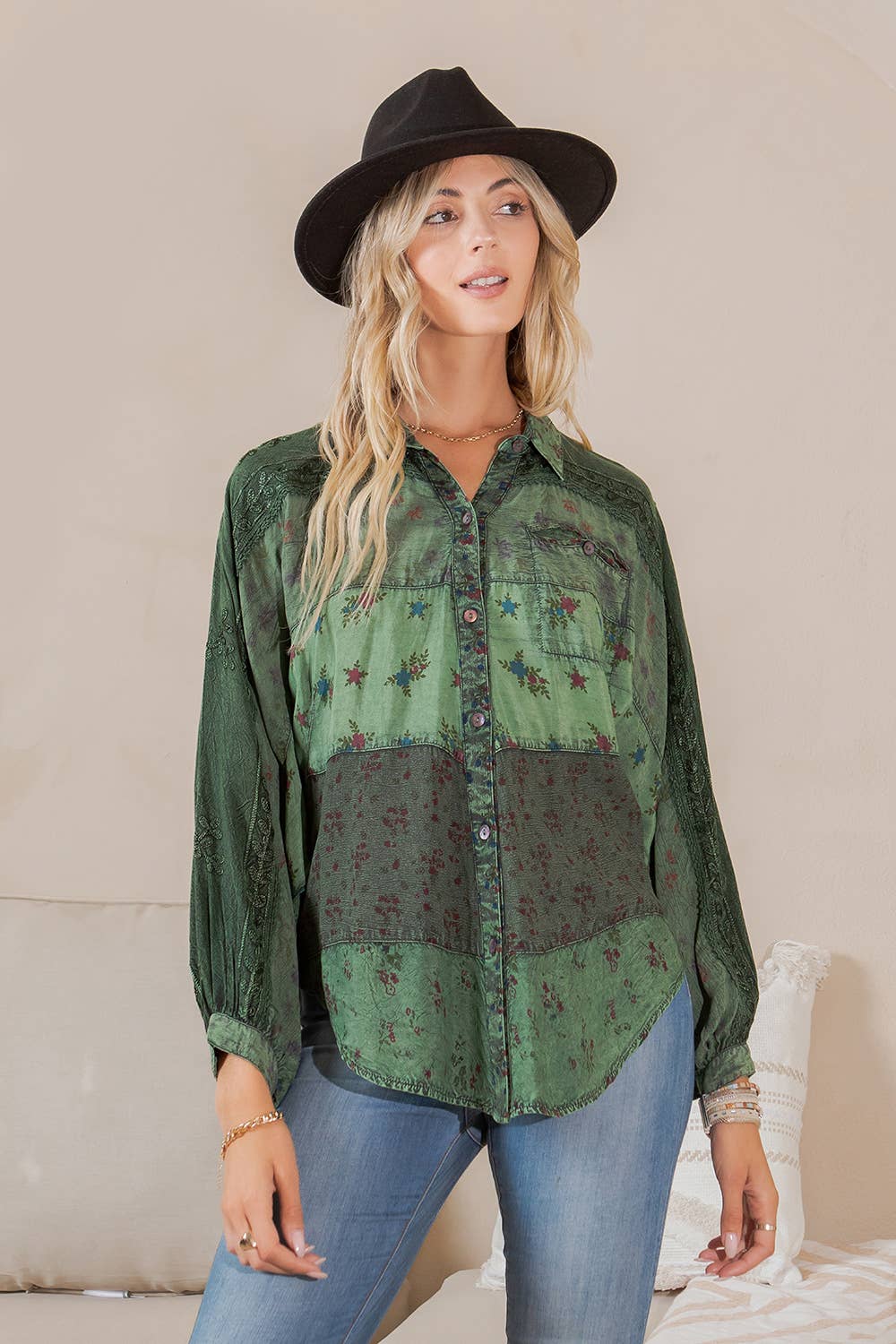 Evergreen Elegance Patchwork Top