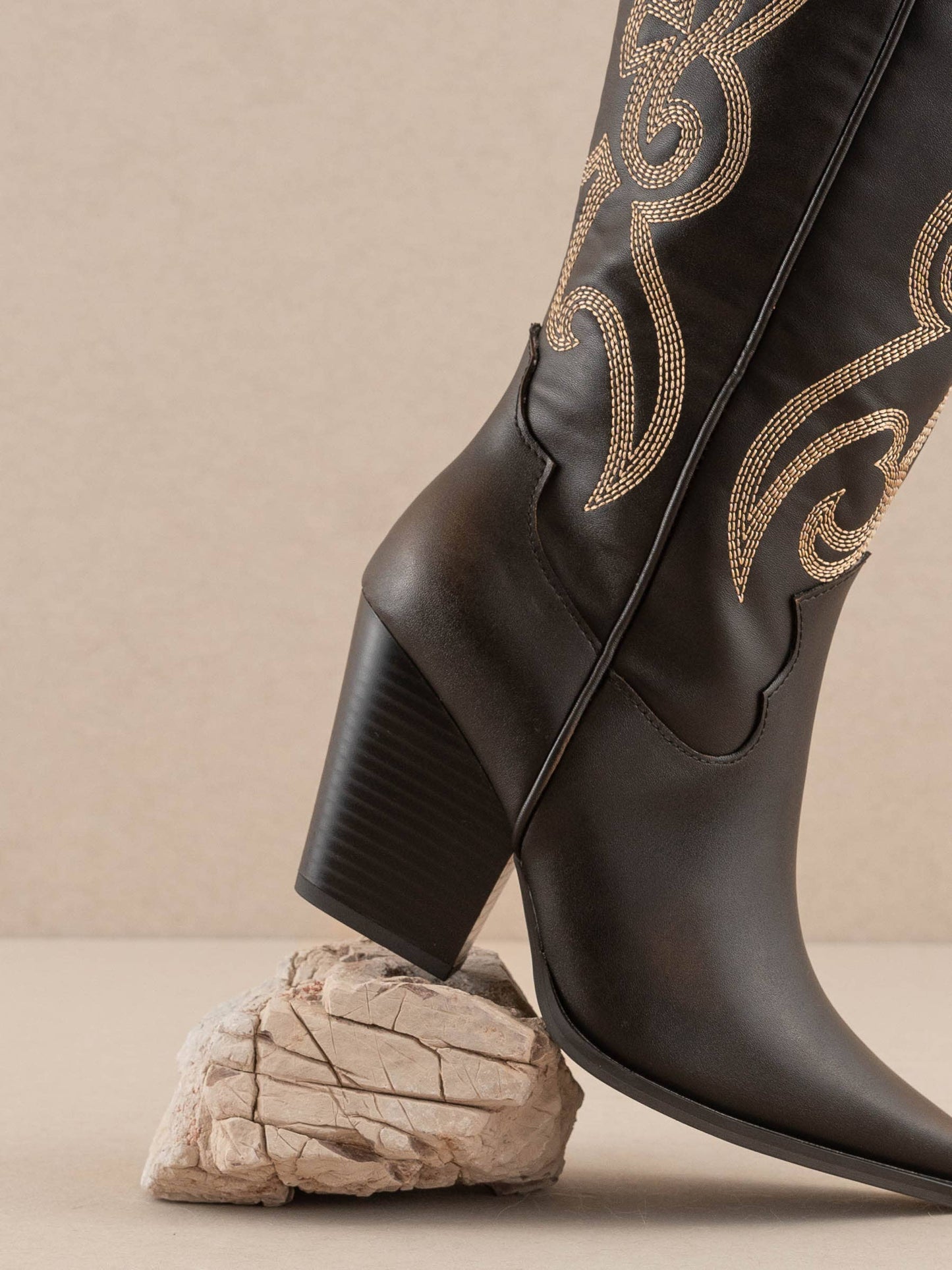 The Astrid Brown Knee High Embroidered Cowboy Boot