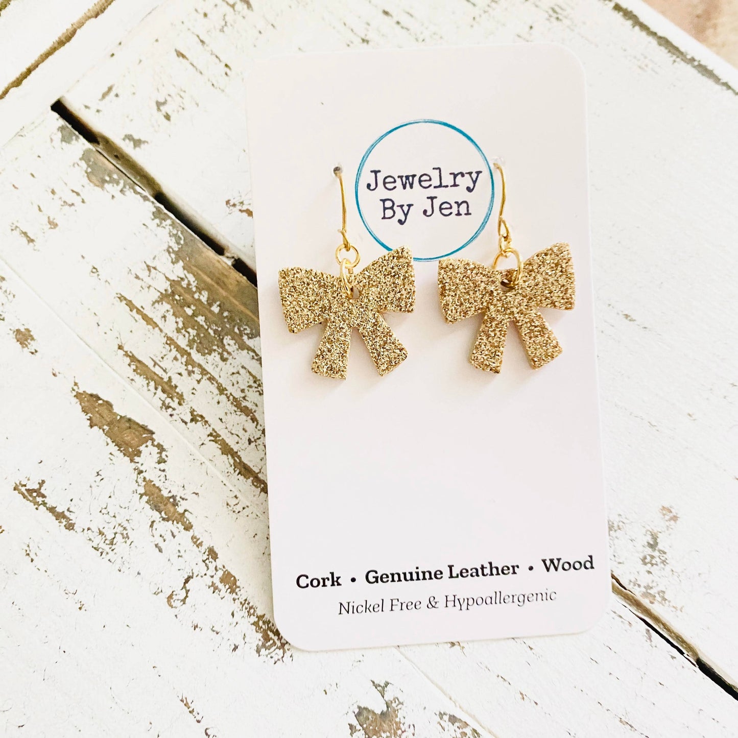Bow Earrings: Gold Fine Glitter