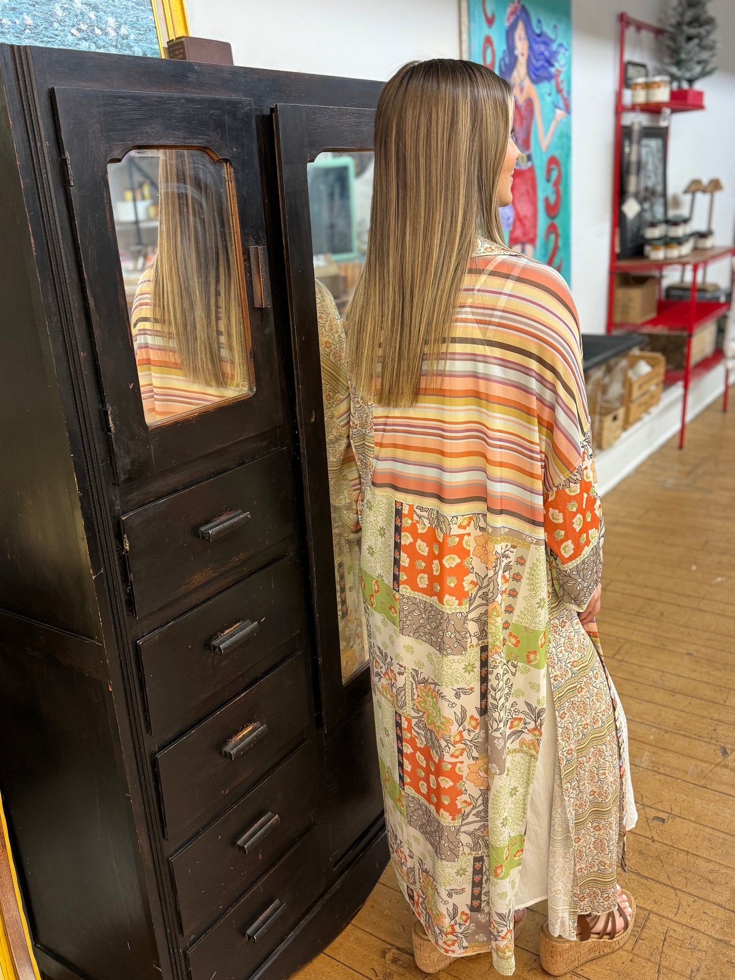 Lena Sheer Buttton-Up Top/Kimono | Orange Brown