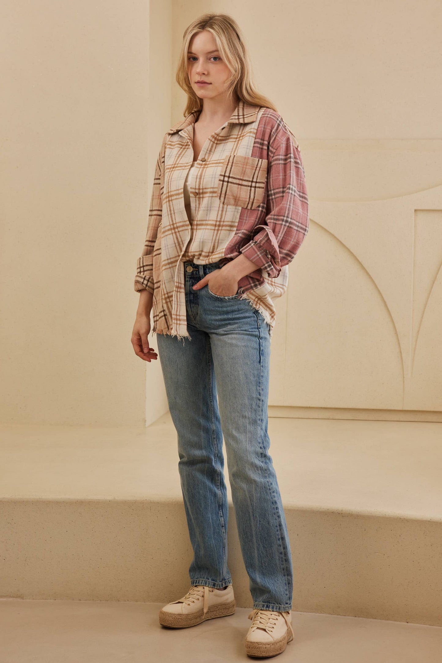 Sutton Plaid Oversize Shacket | Pink