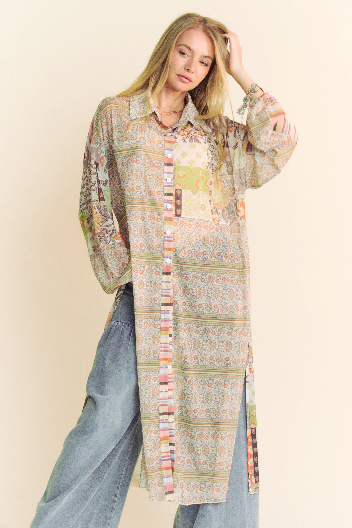 Lena Sheer Buttton-Up Top/Kimono | Orange Brown
