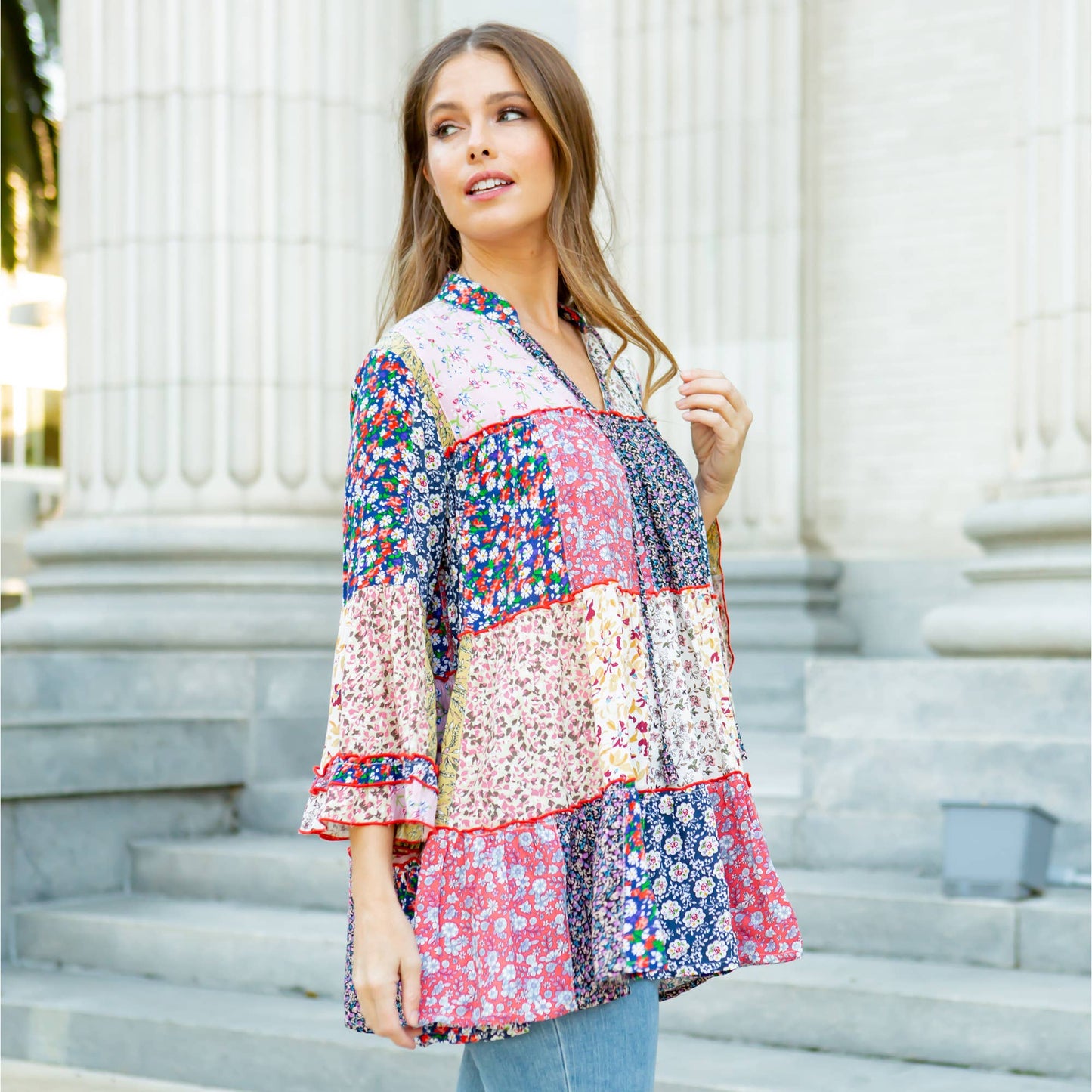 Artisitic Fusion Jhabla Top | Blue Pink